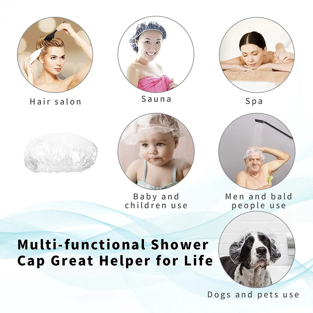 12737 Disposable Plastic Shower Caps Clear Elastic Thick Bath Cap For Women Spahome Usehotel And Hair Salon (1pc) - Zidbik