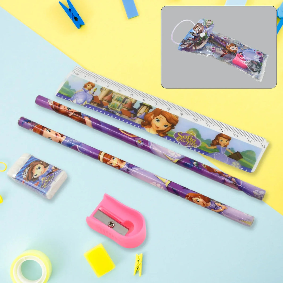 5 In 1 Mix Stationery Gift Set For Kids Stationary Set Including 2 Pencil Ruler Rubber Pencil Sharpener School Office Product Gift (5 Pcs Set) - Zidbik