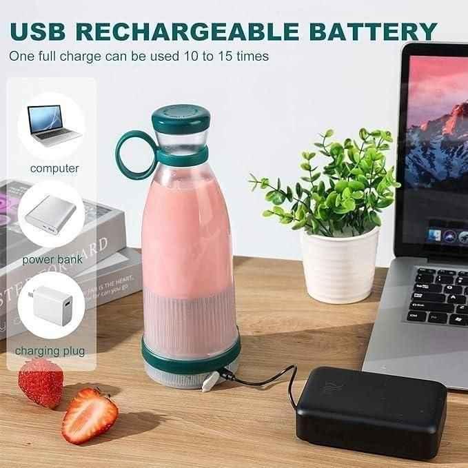 Portable Juicer Blender 5334a - Mini Wireless Charging Smoothie & Vegetable Shake Mixer Bottle with 6 Blades, 420 ml, Multicolor - Zidbik