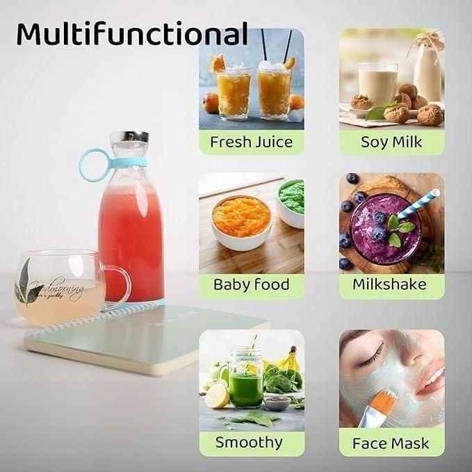 Portable Juicer Blender 5334a - Mini Wireless Charging Smoothie & Vegetable Shake Mixer Bottle with 6 Blades, 420 ml, Multicolor - Zidbik