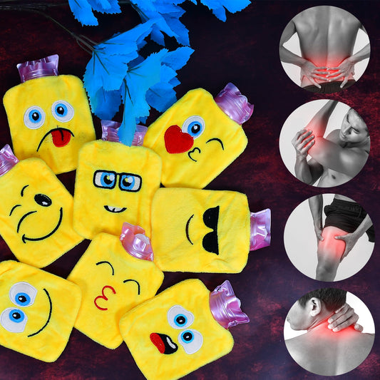 6535 1pc Mix Emoji Designs Small Hot Water Bag With Cover For Pain Relief Neck Shoulder Pain And Hand Feet Warmer Menstrual Cramps. - Zidbik
