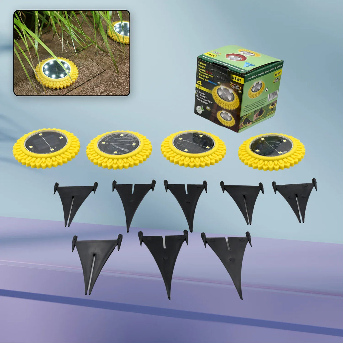9364 4 Pack Solar Ground Lights Led Solar Powered Disk Lights Outdoor Waterproof Garden Landscape Lighting For Yard Deck Lawn Pathway Walkway Balcony Decoration - Zidbik