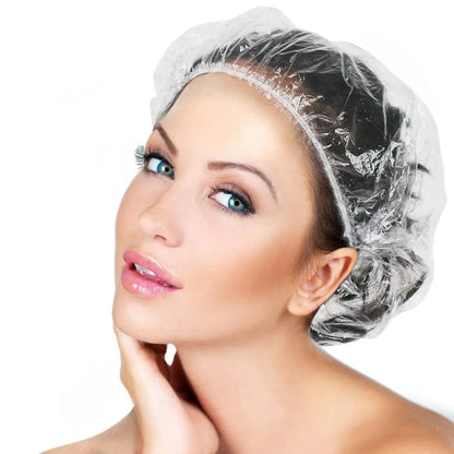 12737 Disposable Plastic Shower Caps Clear Elastic Thick Bath Cap For Women Spahome Usehotel And Hair Salon (1pc) - Zidbik