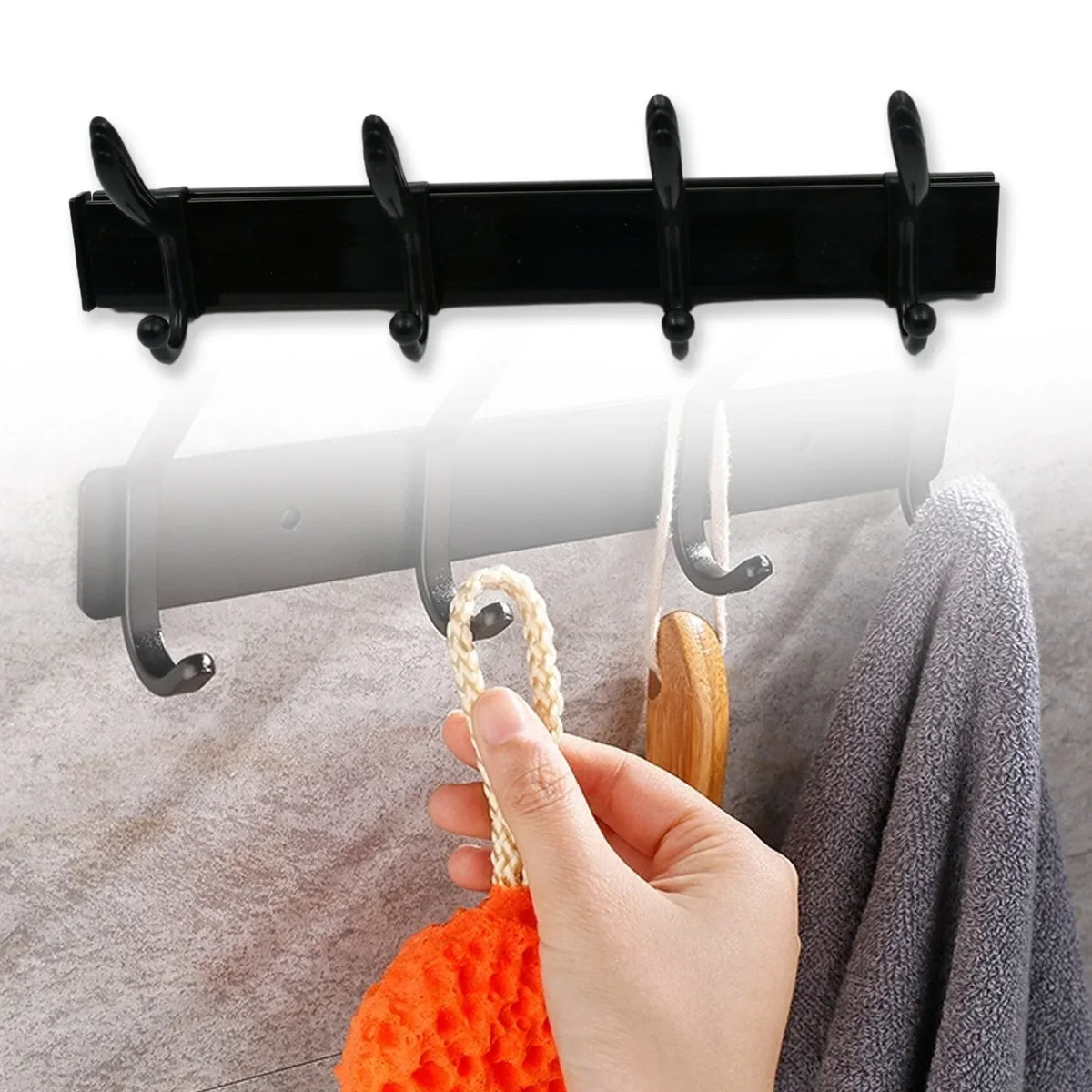 7570 Cloth Hanger Wall Door Hooks Rail For Hanging Clothes For Hanging Hook Rack Rail Extra Long Coat Hanger Wall Mount For Clothes Jacket Hats 6 Hook With Eco-friendly Liquid Adhesive Glue - Zidbik