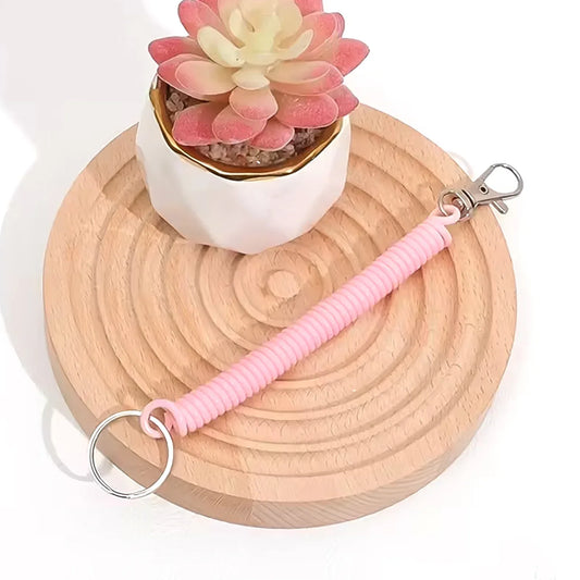 Elastic Spiral Coil Keychain Bracelet With Metal Key Ring And Clip Hook (1 Pc) - Zidbik