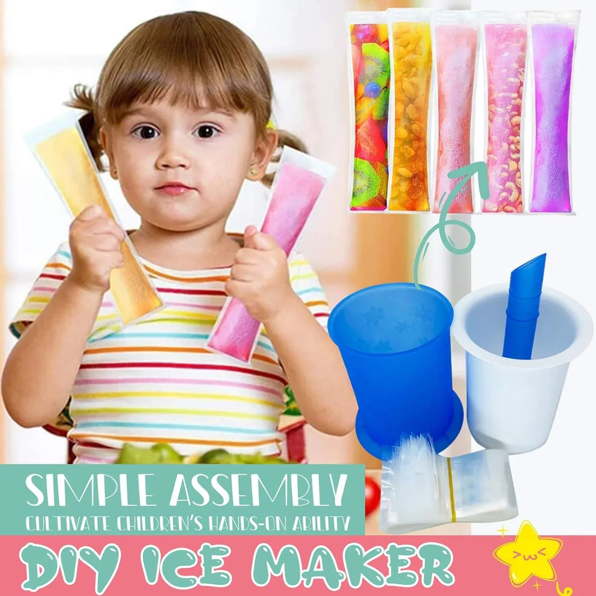 5512 Homemade Popsicle Maker Manual Ice Cream Machine With Approx 20 Pcs Packing Bag Popsicle Mold Convenient Maker Manual Ice Cream Machine For Kids Adults Diy Reusable - Zidbik
