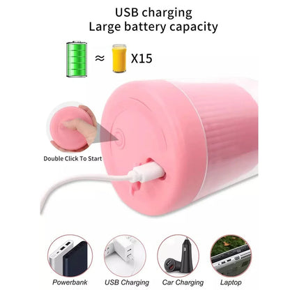 Portable Juicer Blender 5334a - Mini Wireless Charging Smoothie & Vegetable Shake Mixer Bottle with 6 Blades, 420 ml, Multicolor - Zidbik