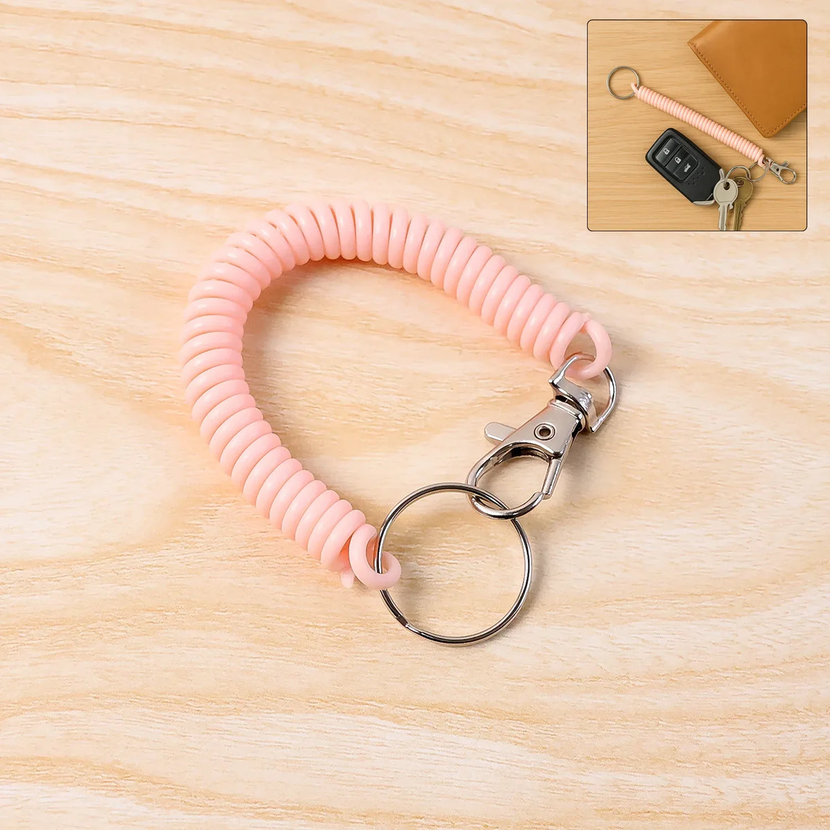 Elastic Spiral Coil Keychain Bracelet With Metal Key Ring And Clip Hook (1 Pc) - Zidbik