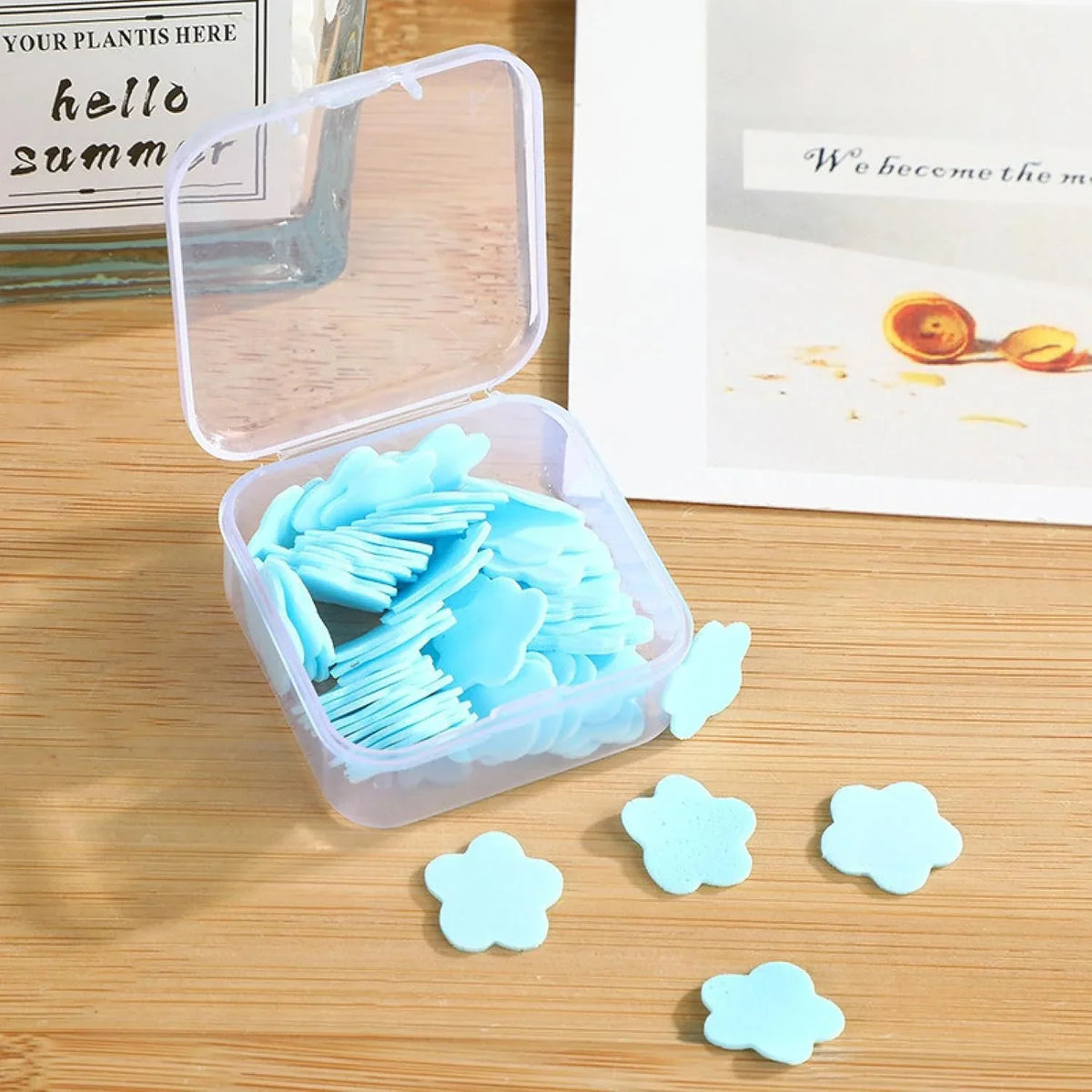 Mini Portable Travel Soap Paper Sheets Flower Shape (100 Pcs Set Approx Mix Color) - Zidbik