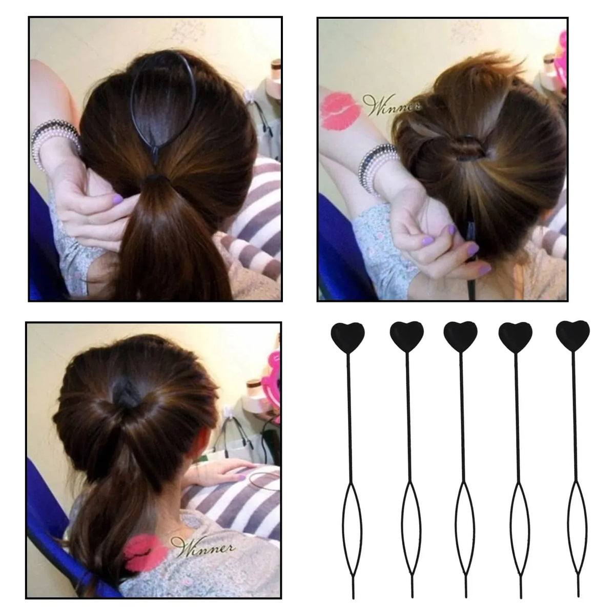 Heart-shaped Hairpin Set (2 Pcs) - Zidbik