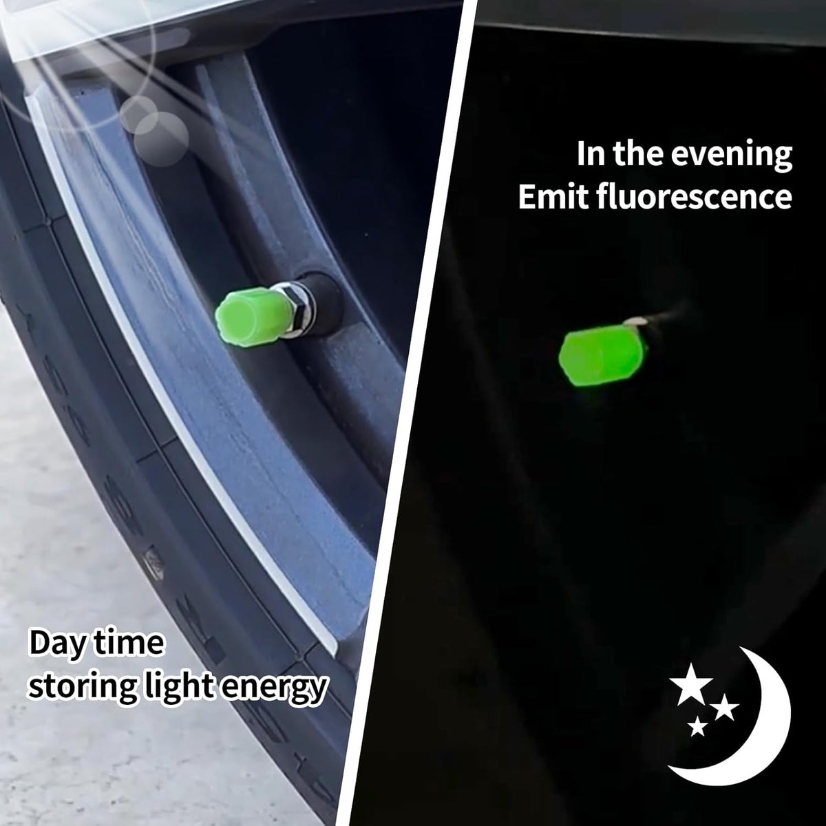 Tyre Valve Caps Luminous Glow Car Tire Valve Cap Covers Vaal Cap (4 Pcs Set) - Zidbik