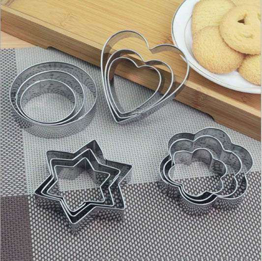 0813 Cookie Cutter Stainless Steel Cookie Cutter With Shape Heart Round Star And Flower (12 Pieces) - Zidbik