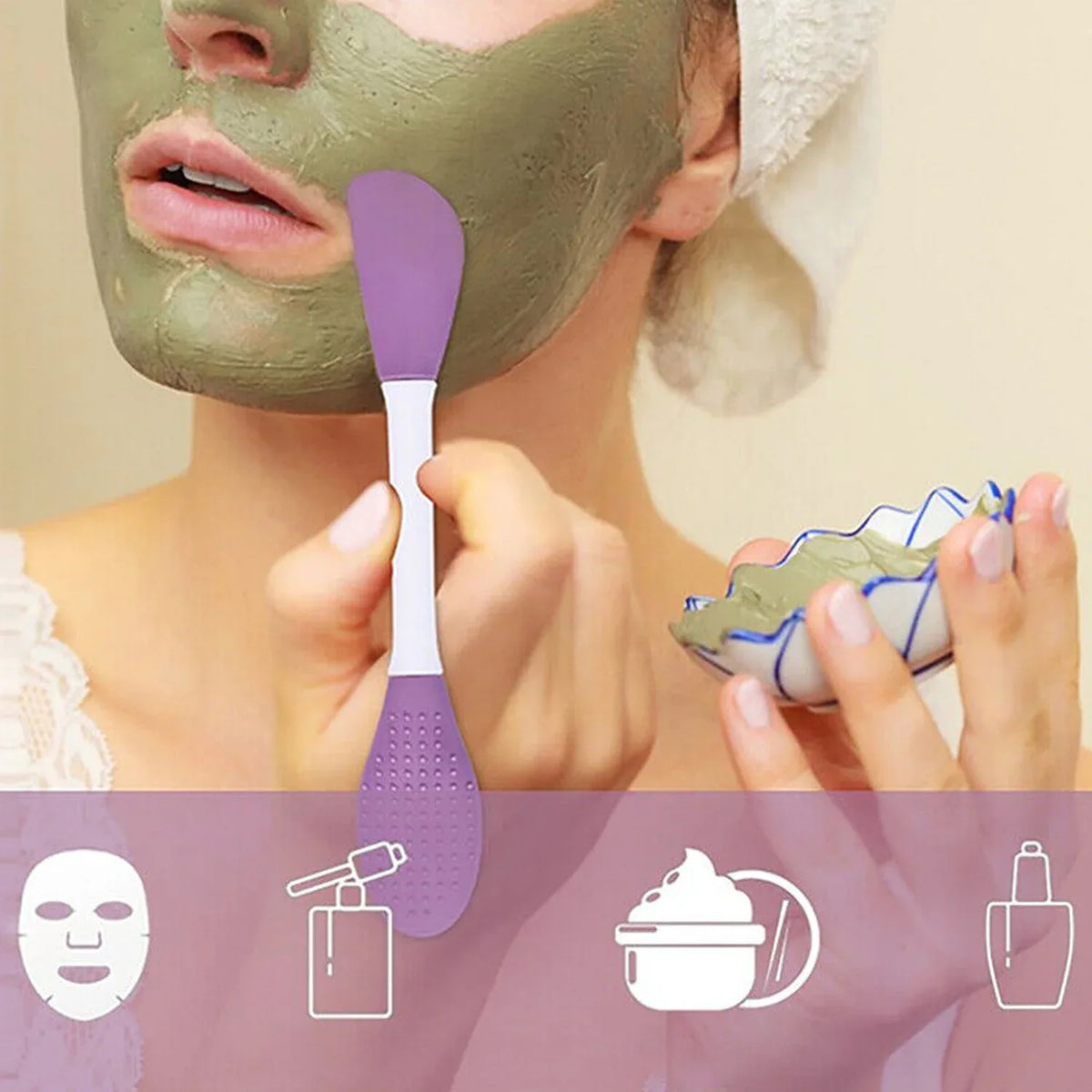 12532 Double-headed Silicone Mask Brush Face Cleansing And Applying Mud Mask Beauty Salon Special Brush Smear Tool Facial Scrub Silicone Wash Scrubber Face Tools (1 Pc) - Zidbik