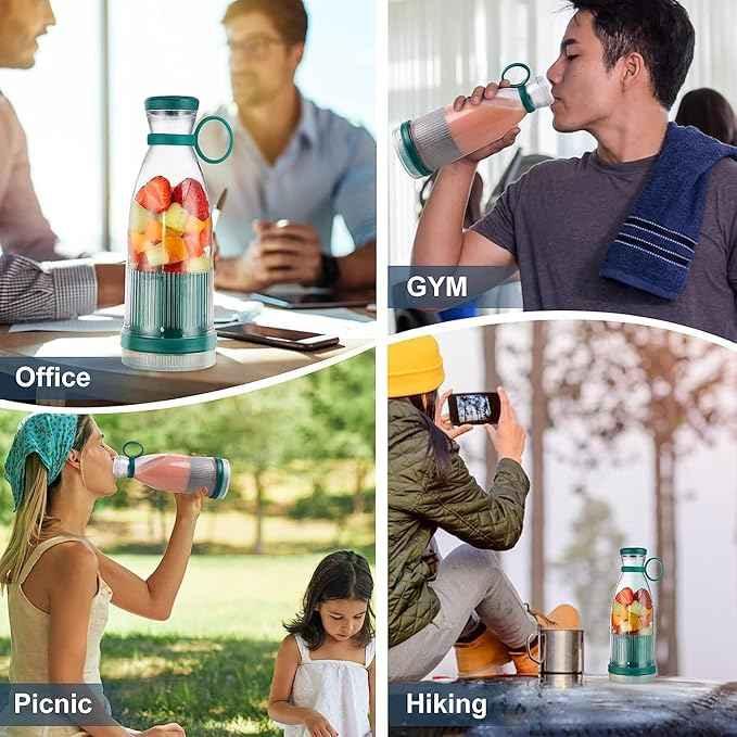Portable Juicer Blender 5334a - Mini Wireless Charging Smoothie & Vegetable Shake Mixer Bottle with 6 Blades, 420 ml, Multicolor - Zidbik