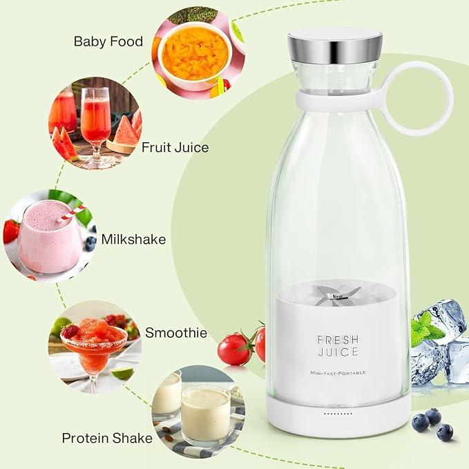 Portable Juicer Blender 5334a - Mini Wireless Charging Smoothie & Vegetable Shake Mixer Bottle with 6 Blades, 420 ml, Multicolor - Zidbik