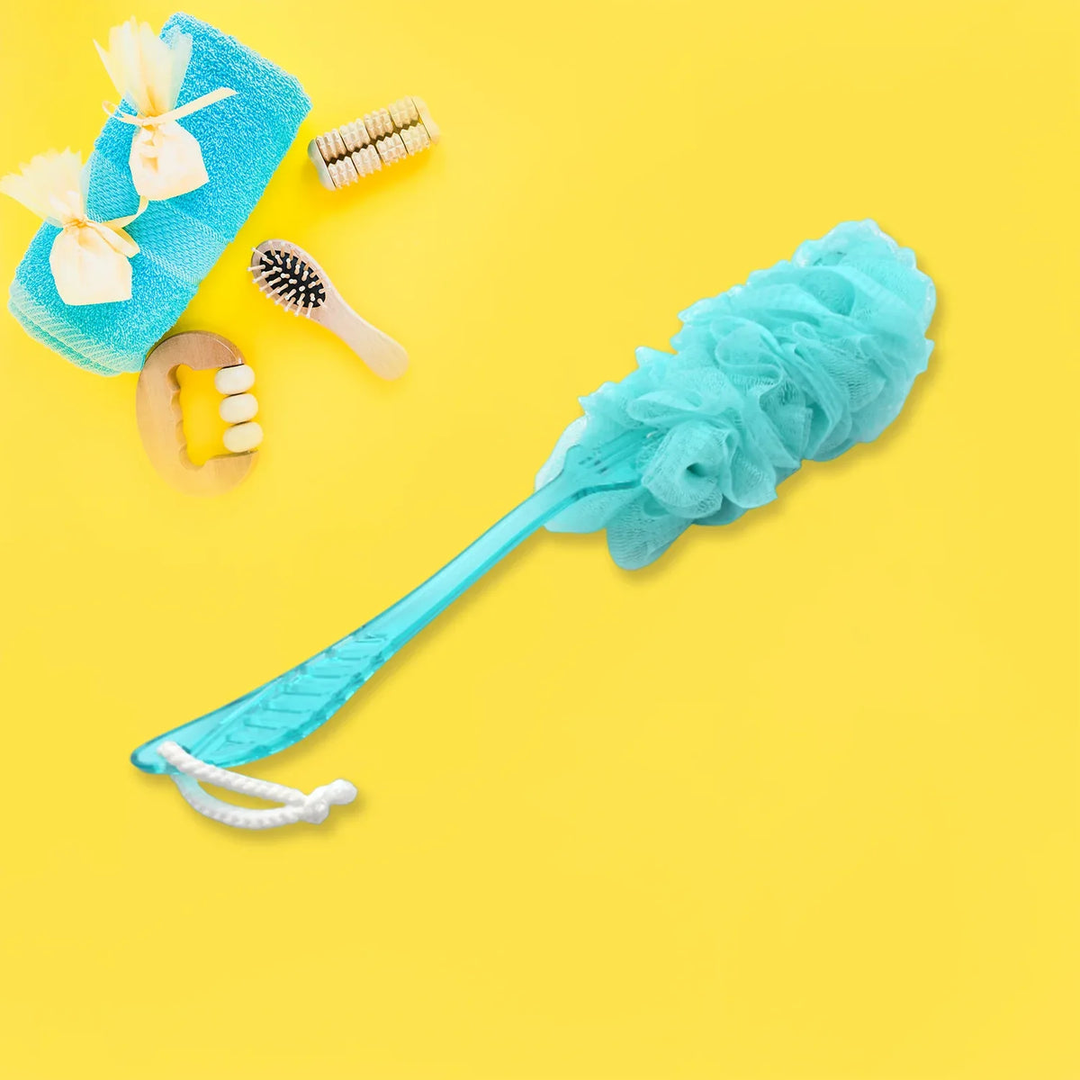 6702a Loofah Back Scrubber For Shower Long Handle Bath Sponge Shower Brush Soft Nylon Mesh Back Cleaner Washer Body Bath Brush For Women And Men Bathroom Shower Accessories (45 Cm) - Zidbik