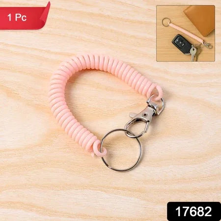 Elastic Spiral Coil Keychain Bracelet With Metal Key Ring And Clip Hook (1 Pc) - Zidbik