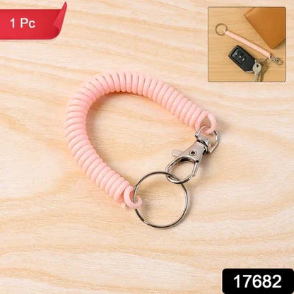 Elastic Spiral Coil Keychain Bracelet With Metal Key Ring And Clip Hook (1 Pc) - Zidbik