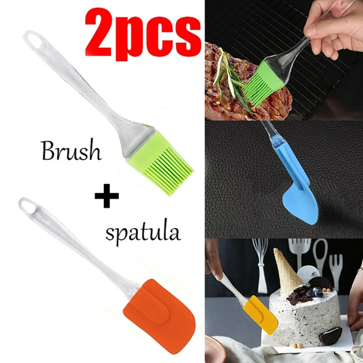 2825 2 In 1 Combo Of Big Brush Spatula Set For Pastry Cake Mixer Decorating Cooking Baking Grilling Tandoor Bakeware Combo Kitchen Tool Set - Zidbik