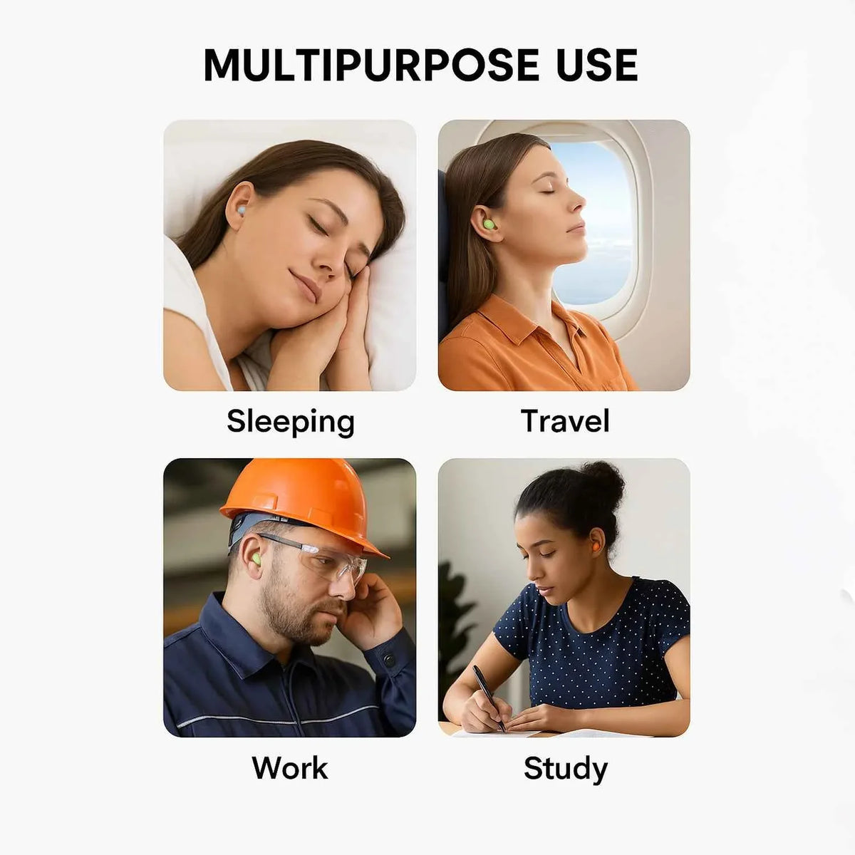 Soft Foam Earplugs - Noise-Cancelling Earplugs (4 Pairs) - Zidbik