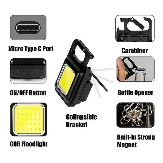 4035 Rechargeable Keychain Mini Flashlight With 4 Light Modesultralight Portable Pocket Light With Folding Bracket Bottle Opener And Magnet Base For Camping Walking - Zidbik
