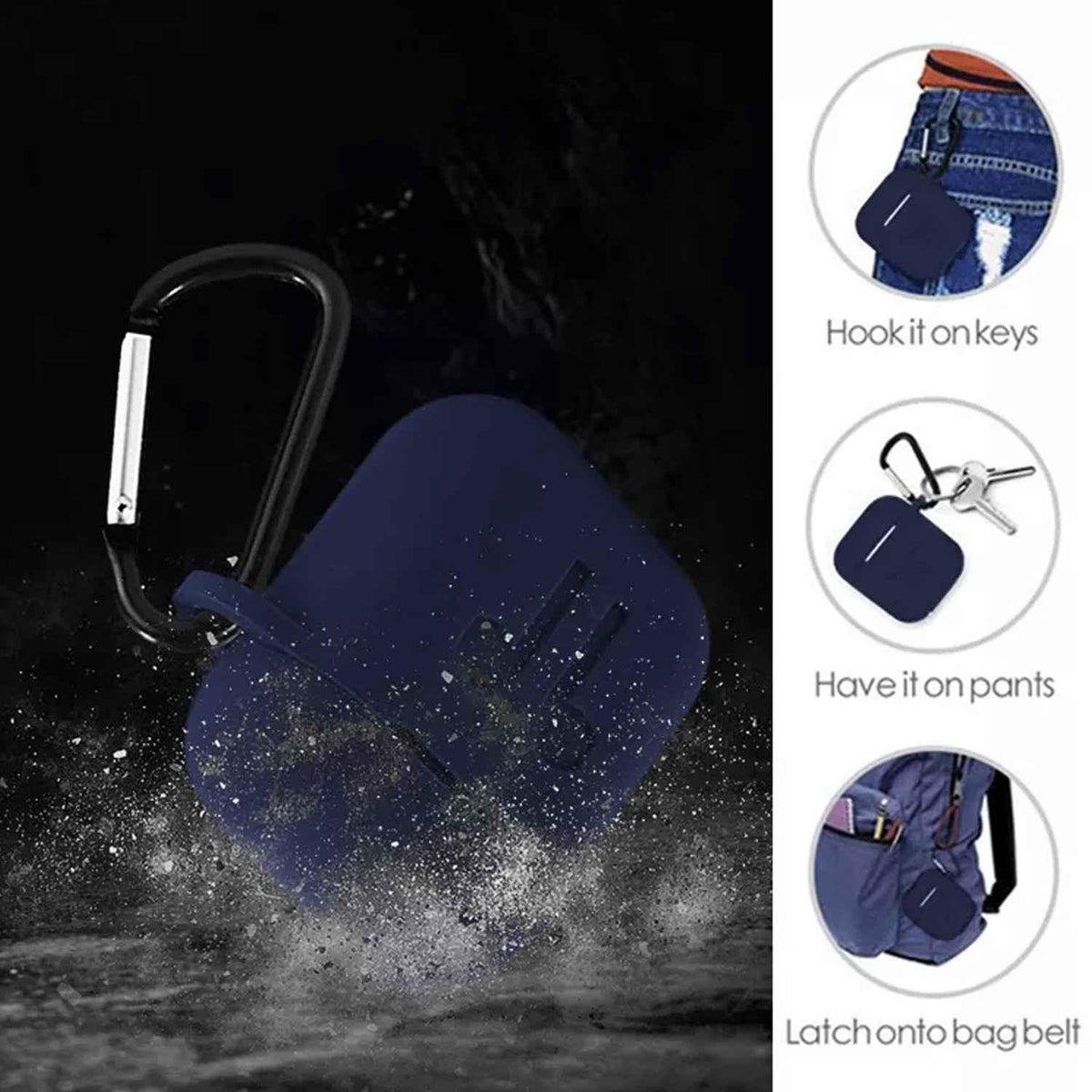 6473 Silicone Shockproof Protection Wireless Headphones Carrying Box Cover With Metal Keychain - Zidbik